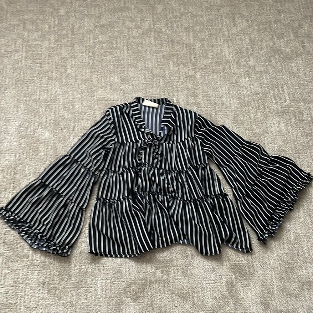 Flowy black and white striped blouse